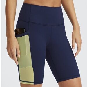 Fabletics On-The-Go PowerHold® High-Waisted 9'' Short Navy & Neon Yellow